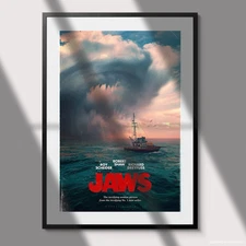 JAWS Movie Poster Vintage 1975 Film Spielberg Classic Shark Wall Art