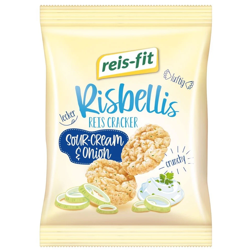 4 x Reis-fit Risbellis Sour Cream & Onion Kekse: Schmackhafte Reis Cracker - Bild 2 von 2