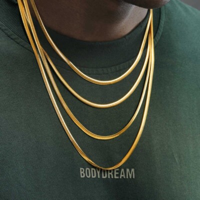 14K Solid Yellow Gold Flat Snake Chain Necklace 16'' 18'' 20'' 22'' 24'' Italy