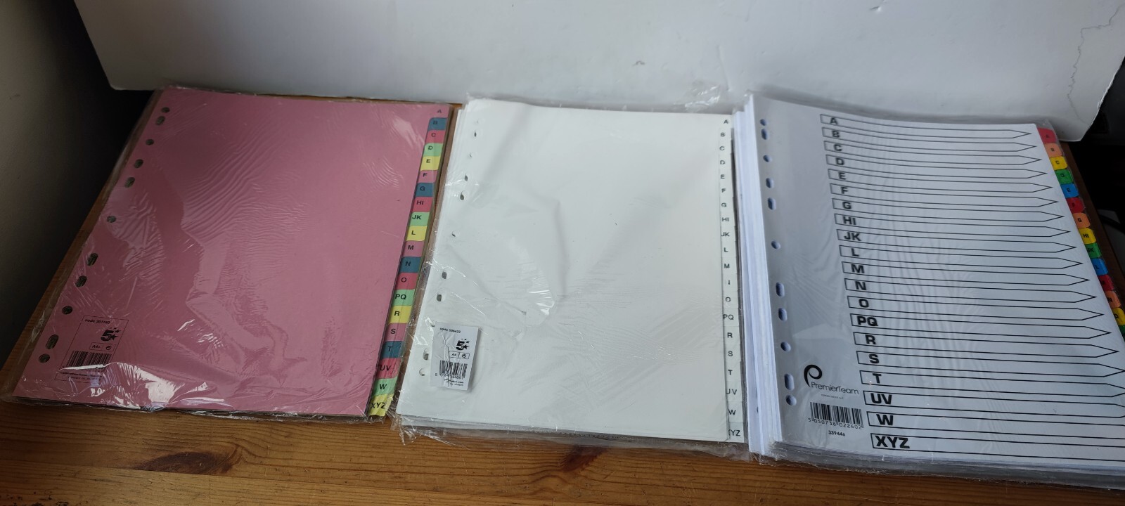 9 x A-Z A4 Ring Binder File Index Dividers - White/Multicoloured