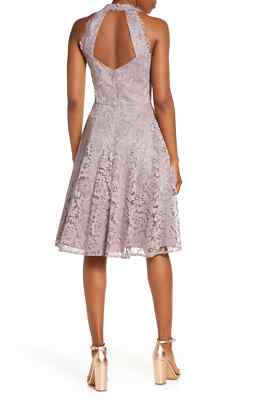 Women's Eliza J Halter Neck Lace Fit and Flare Dress, Size 4 - Grey