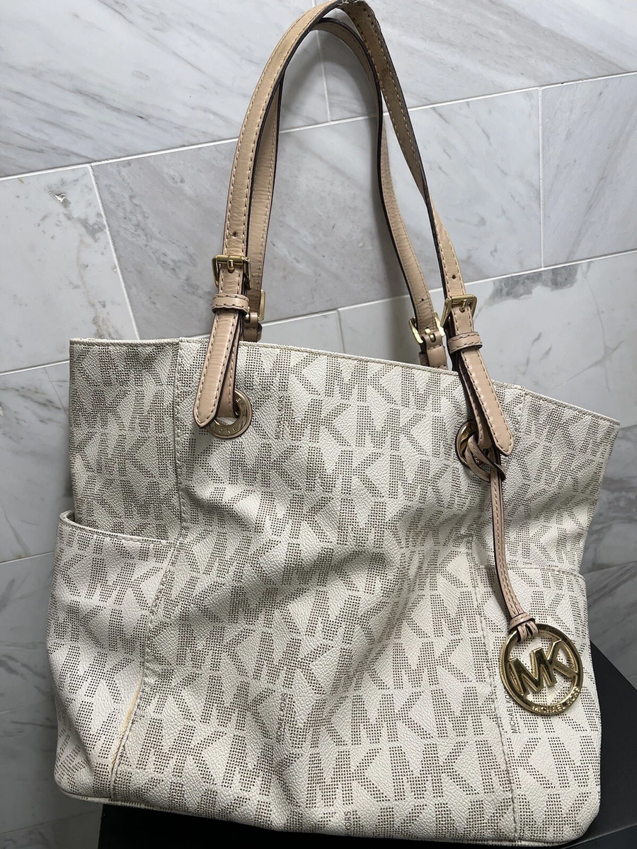 Michael Kors MK Jet Set Travel Tote MK Monogrammed Handbag 15”x11”x6”  Leather