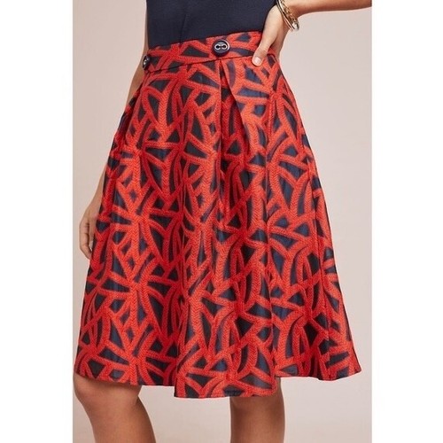 Anthropologie EVA FRANCO Mariner Skirt Red Blue A-Line Pleated Nautical Size 8 - Picture 6 of 16