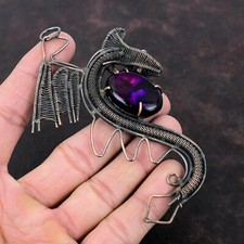 Purple Fire Labradorite Wire Wrapped Dragon Handcrafted Copper Gift 4.21"