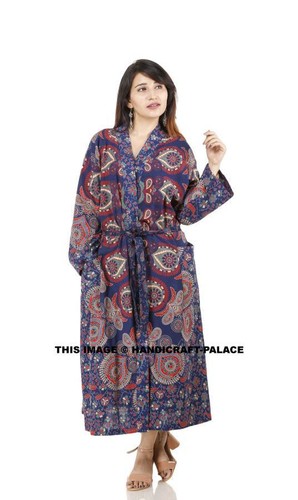 Mandala Kimono Wedding Gown Cotton Night Gown Sleepwear Women Long Night dress - Picture 26 of 77