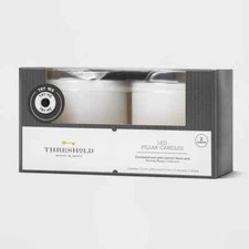 2pk 3" x 3" LED Flameless Black Wick Candles White - Threshold™: Wax Pillar, Bat