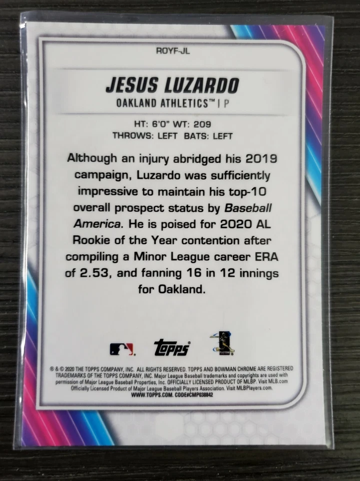 2020 Bowman CHROME ROOKIE FAVORITES MOJO REF #ROYF-JL JESUS LUZARDO A'S - Image 2 of 2