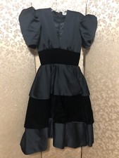 Victor Costa Vintage Black Velvet Striped Tiered Dress Size 6 RUNS SMALLER