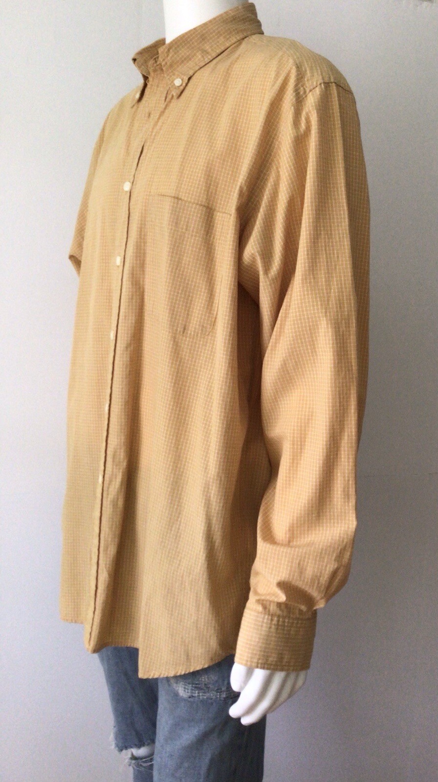 EDDIE BAUER Gold Small Check Pattern Button Down … - image 2