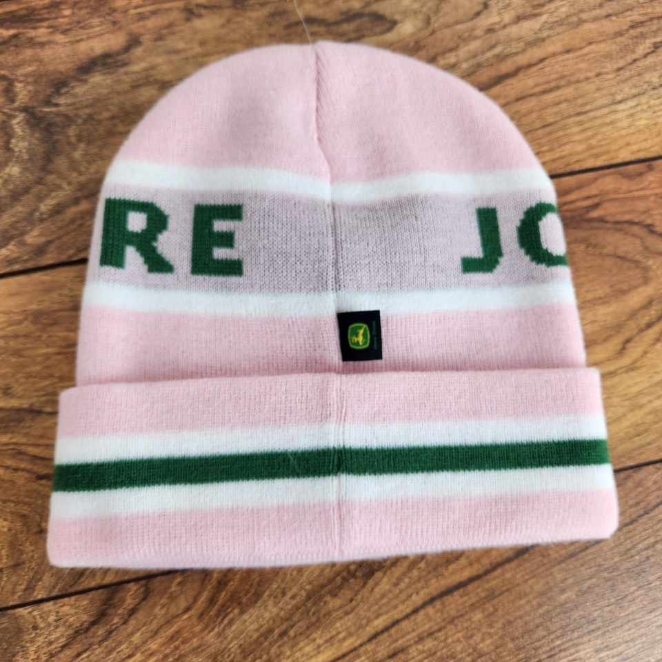 Pink Green John Deere Farm Equipment Tractor Beanie Women's Skull Cap