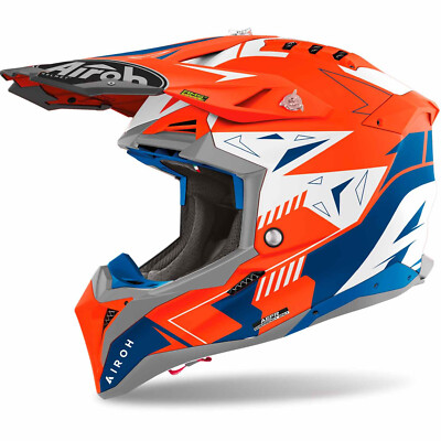 AIROH Aviator 3 Spin orange matt blau weiß Crosshelm 22.06 Carbon XL 61/62