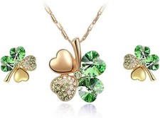 Four Leaf Clover Necklace - St.Patricks Day Earrings - Shamrock Earrings - Irish