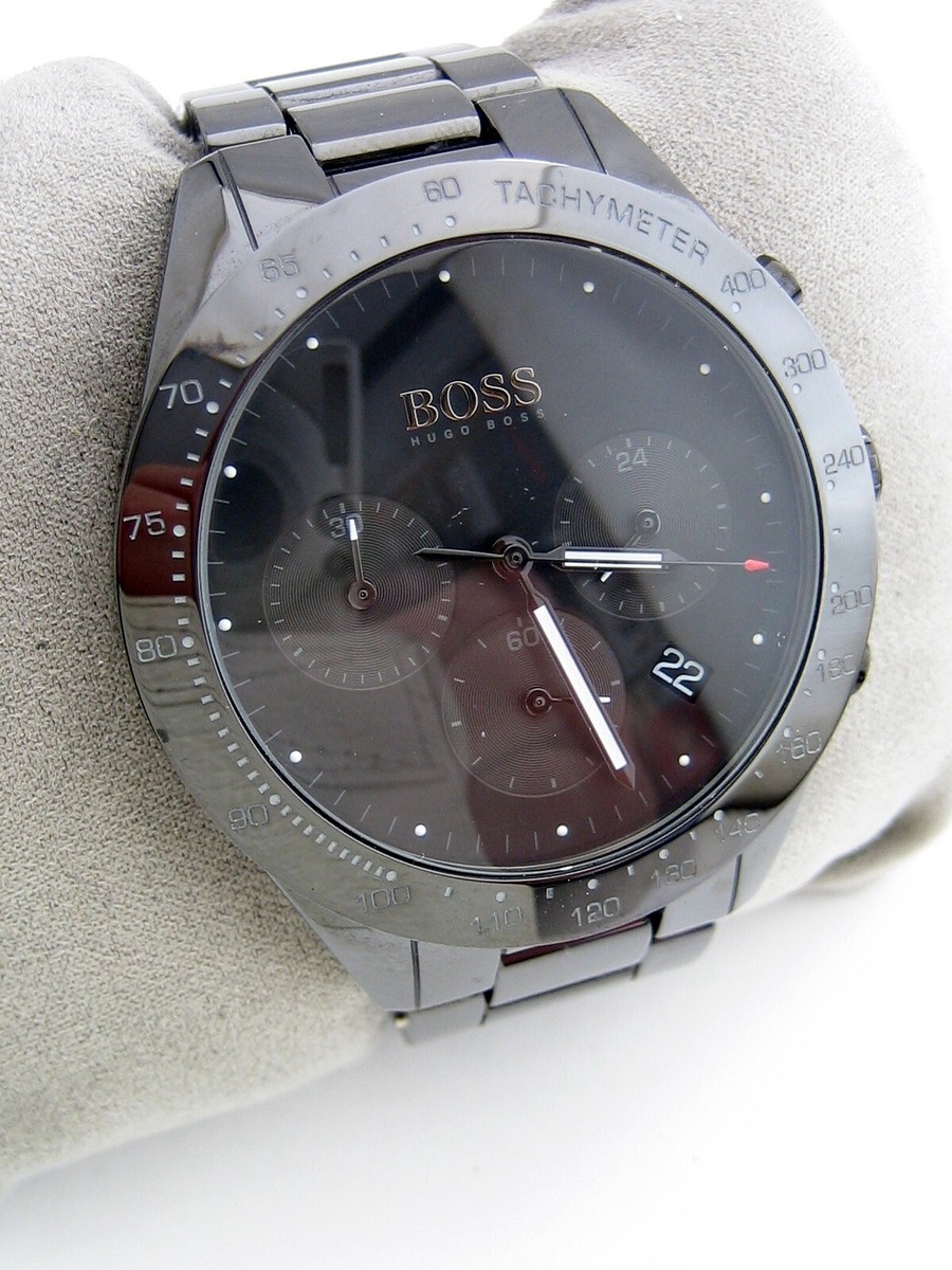 Stainless Steel Boss Talent Men's Black Leather Strap Watch