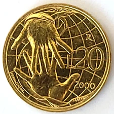 2000 R San Marino 20 Lire - Man Toward 3rd Millennium Commemorative KM#400 Italy