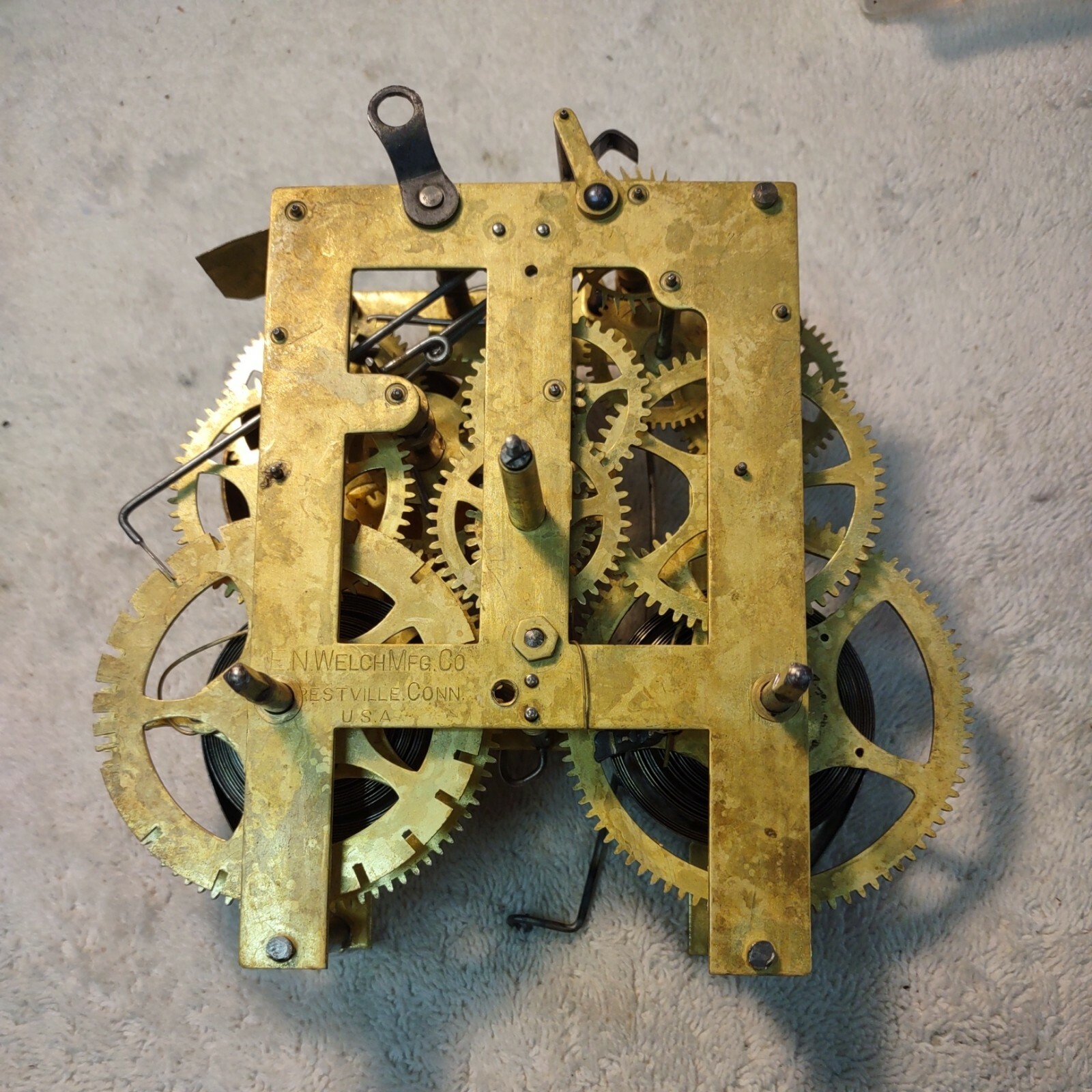 Antique Signed E.N. WELCH Chime Bell Clock Movement U.S.A. f