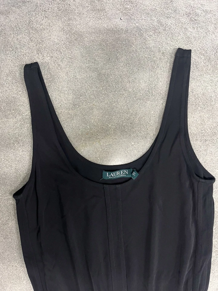 Mono Ralph Lauren para mujer pequeño negro sin mangas elástico cintura elástica Foto 3 de 4