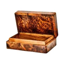 Artisan Thuya Wood Keepsake Box – Handcrafted Hinged Burl Treasure Chest