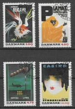 Denmark 1991 Art, Posters, Air Line, Cockerel, Casino & Zoo Monkey, VFU / CTO
