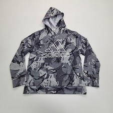 Adidas Sweater Boys Medium Gray Camoflauge Hoodie Pullover Youth Kids