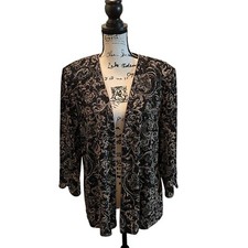 Alex Evenings Open front Jacket Black floral Size XL Metallic Formal stretch