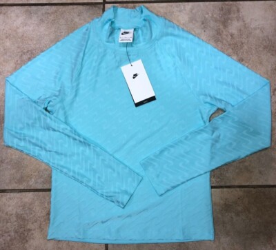 Womens Nike Sportswear Tight Fit Mock Neck Long Sleeve Shirt Aqua NWT $50 