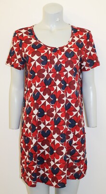 Ex-Seasalt Red Mix Scoop Neck Short Sleeved Printed Tunic-UK10