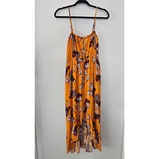 One Clothing Womens Marigold Floral Hi-Lo Dress SzM Buttons Spaghetti Strap Maxi