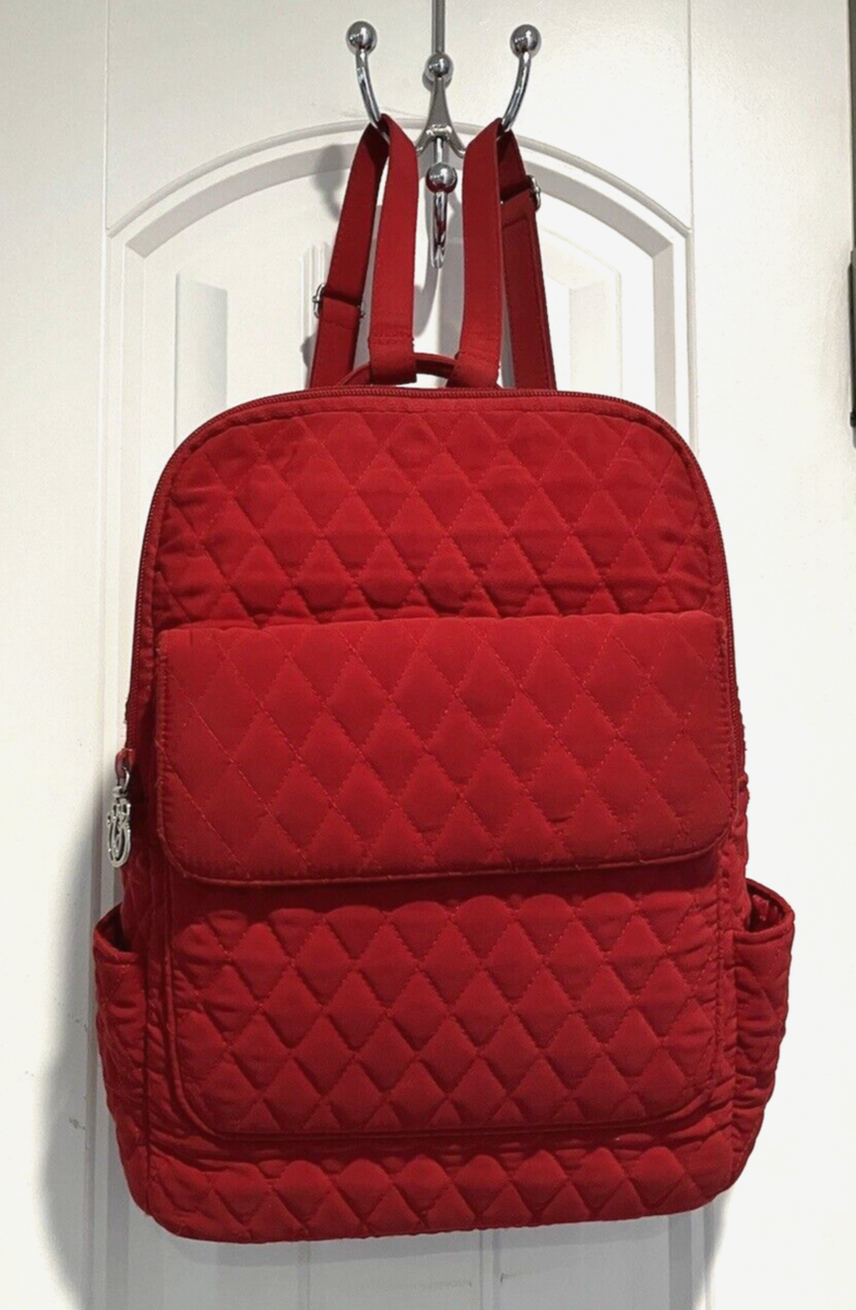Vera Bradley Quilted Red Back Pack Purse 6 Pockets School 