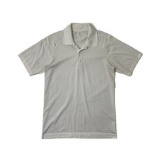 Lululemon Polo Shirt Men S Small Cream Metal Vent Tech Striped Short Sleeve Golf