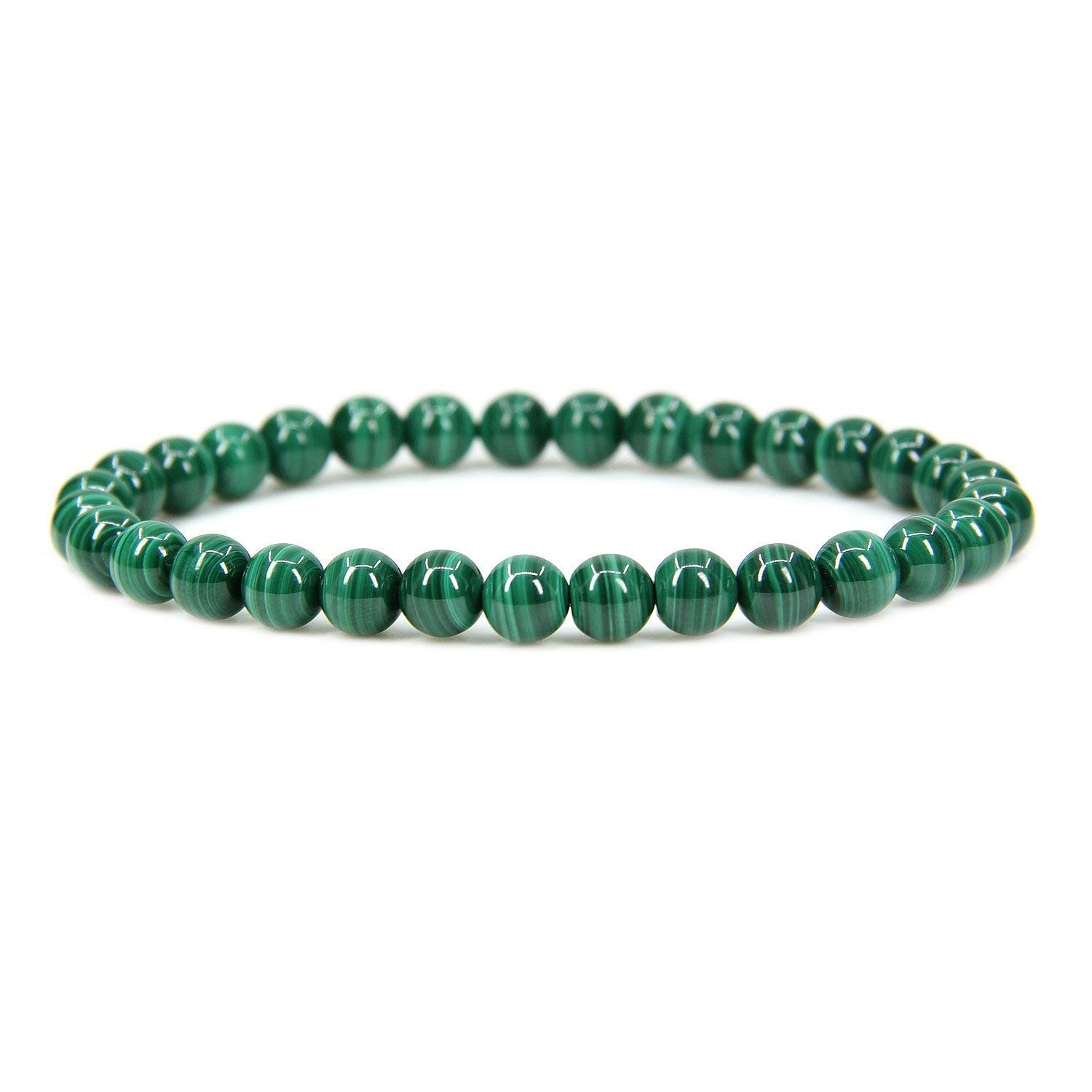 Natural AA Grade Malachite 6mm Round Bead Stretch Bracelet 7 Inch Unisex