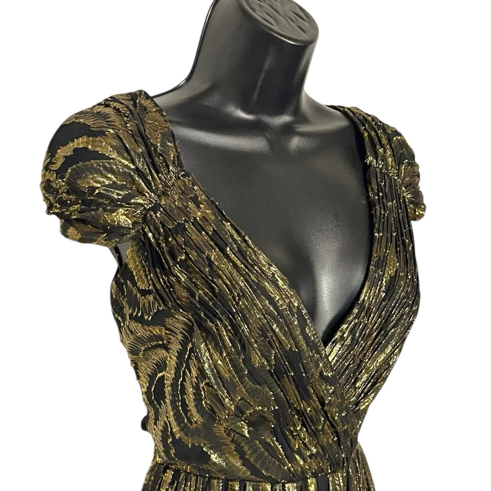 NUEVO CON ETIQUETAS $270 VESTIDO ERIN BY ERIN FETHERSTON GIULA TRANSPARENTE NEGRO DORADO LÁMINA COJA S Foto 2 de 4