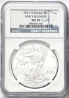 2012 W BURNISHED SILVER EAGLE WITH W MINT MARK EARLY RELEASES NGC MS70