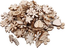 100 Pcs Unfinished Wooden Flower Wood Slice Leaf Pattern Cutouts Pieces... 