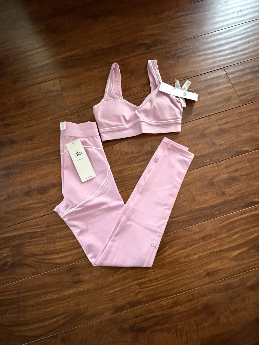 Alo Yoga Airbrush Heart Throb Pink Size 6 New With Tags Full Set