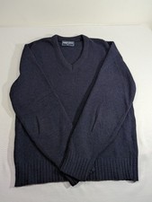 Vintage Robert Bruce Mens Navy Blue V-Neck Pullover Sweater Sz Large Made in USA