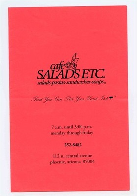 Cafe Salads Etc Menus Central Avenue Phoenix Arizona 