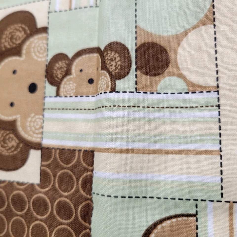 Cotton Fabric Green Brown Monkeys Patchwork Jungle Baby Quilt 25x43 Sewing - Image 4 of 4