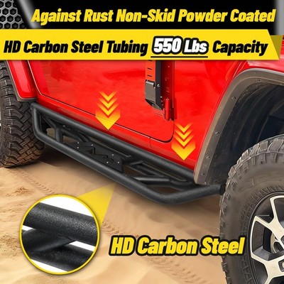 7'' Running Boards for 2018- 2026 Jeep Wrangler JL 2 Door Drop Step Nerf Bars Red