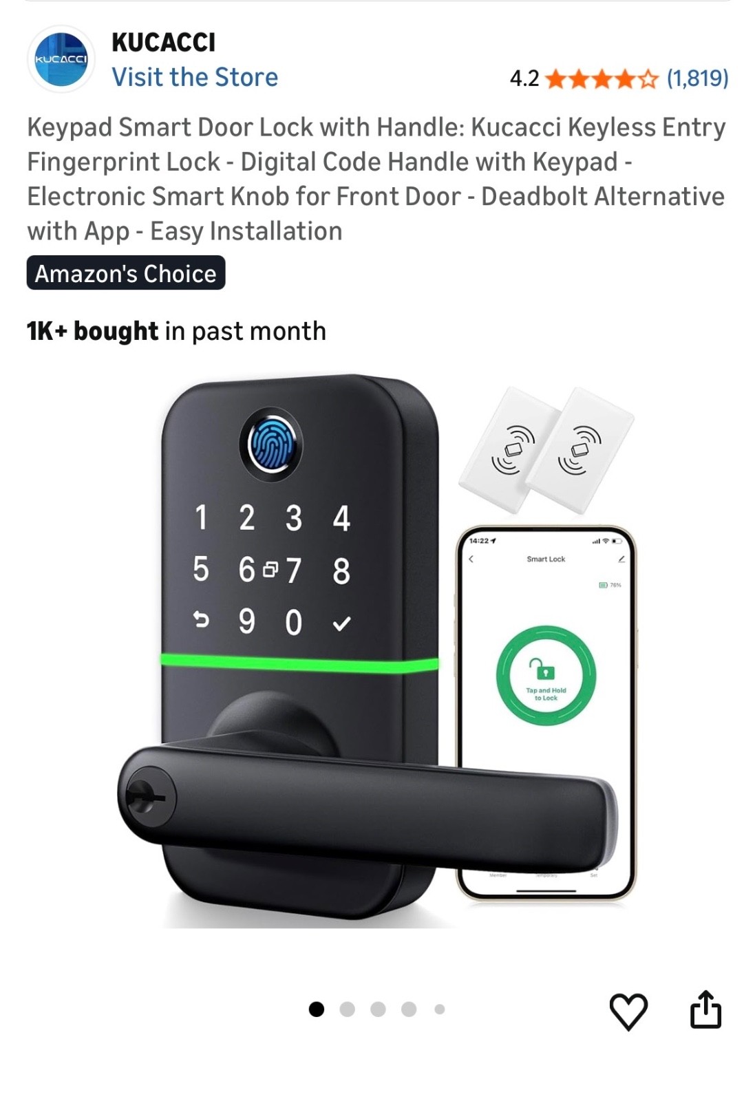 Kucacci Keyless Entry Smart Door Lock w/ Keypad Easy Install Electronic Knob NEW