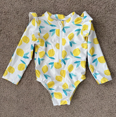 Gerber Girls 3-6M Long Sleeve Zip Ruffle One-Piece Swimsuit Lemon Fruit Print