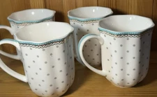 Lot of 4 Grace’s Teaware Josephine Polka Dot 11 Oz Cups Scallop Rim - Gold Trim