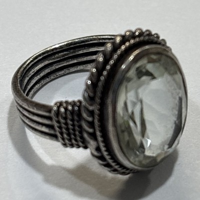 925 Sterling Silber Ring Ovalschliff Grün Amethyst Größe 7 Handarbeit 8,5gr