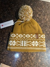 Obermeyer Beanie Nordic Pom Cortado Mustard Yellow White Fair Isle Unisex NWT