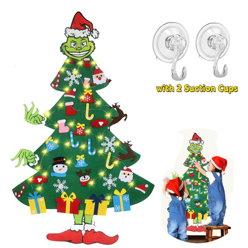 4.5ft DIY Lighted Felt Christmas Tree Xmas Decorations Wall Hanging 37 Ornaments