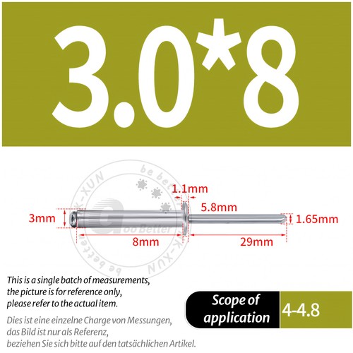 POP RIVETS ALUMINIUM BODY STEEL MANDREL OPEN END DOME HEAD 2mm 2.4mm 4mm - 6.4mm - Picture 48 of 174