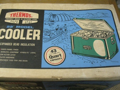 Vintage Thermos Metal Green Ice Cooler model 22 USA 43 Quarts w/ box. - Picture 2 of 15