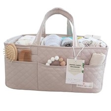 Baby Diaper Caddy Organizer, Quilted Nursery Storage Organizer for Soft Sand