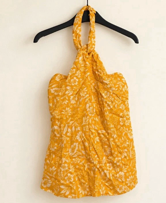 Vero Moda Women’s S Yellow/White Floral Halter Tie Sleeveless Smocked Top