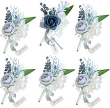 Set of 6 Dusty Blue Wedding Boutonniere for Men Artificial Flowers for Wedding G