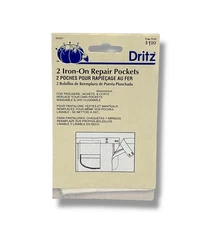 Vintage Dritz 55457 (2-Count) Iron-On Repair Pockets White NOS NEW